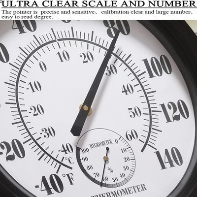 Indoor Outdoor Thermometer Large 12 Inch Wall Thermometer-Hygrometer Waterpro...