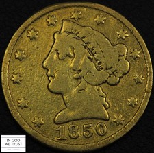 1850 Moffat & Co. $5 Five Dollar Gold Half Eagle California Territorial - Damage