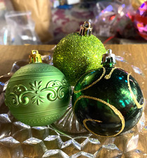 3 Dark Green Glitter Ball Shatterproof Christmas Ornaments 2"