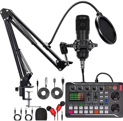 Podcast Microphone Bundle w/ Audio Mixer Sound Card Voice Changer NEW