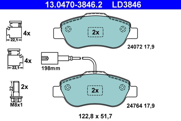 Bremsbelagsatz Scheibenbremse ATE Ceramic 13.0470-3846.2 FüR KA Fiat 500 Ford-image