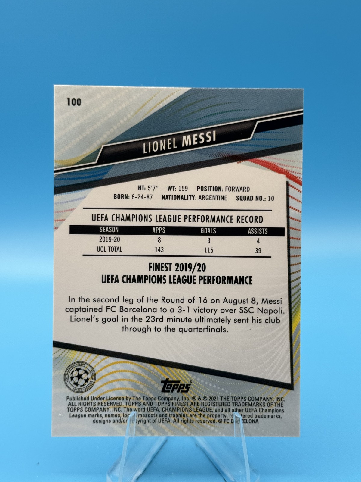 2020-21 Finest UEFA Champions League #100 Lionel Messi view 2