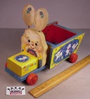 Vintage 1957 Fisher Price Wooden Pull Toy #306 Bizzy Bunny Cart  Easter theme