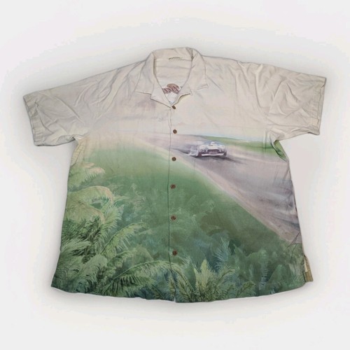 Tommy Bahama besticktes Seidenhemd für Herren Shelby Cobra Rennstrecke Druck 2XL