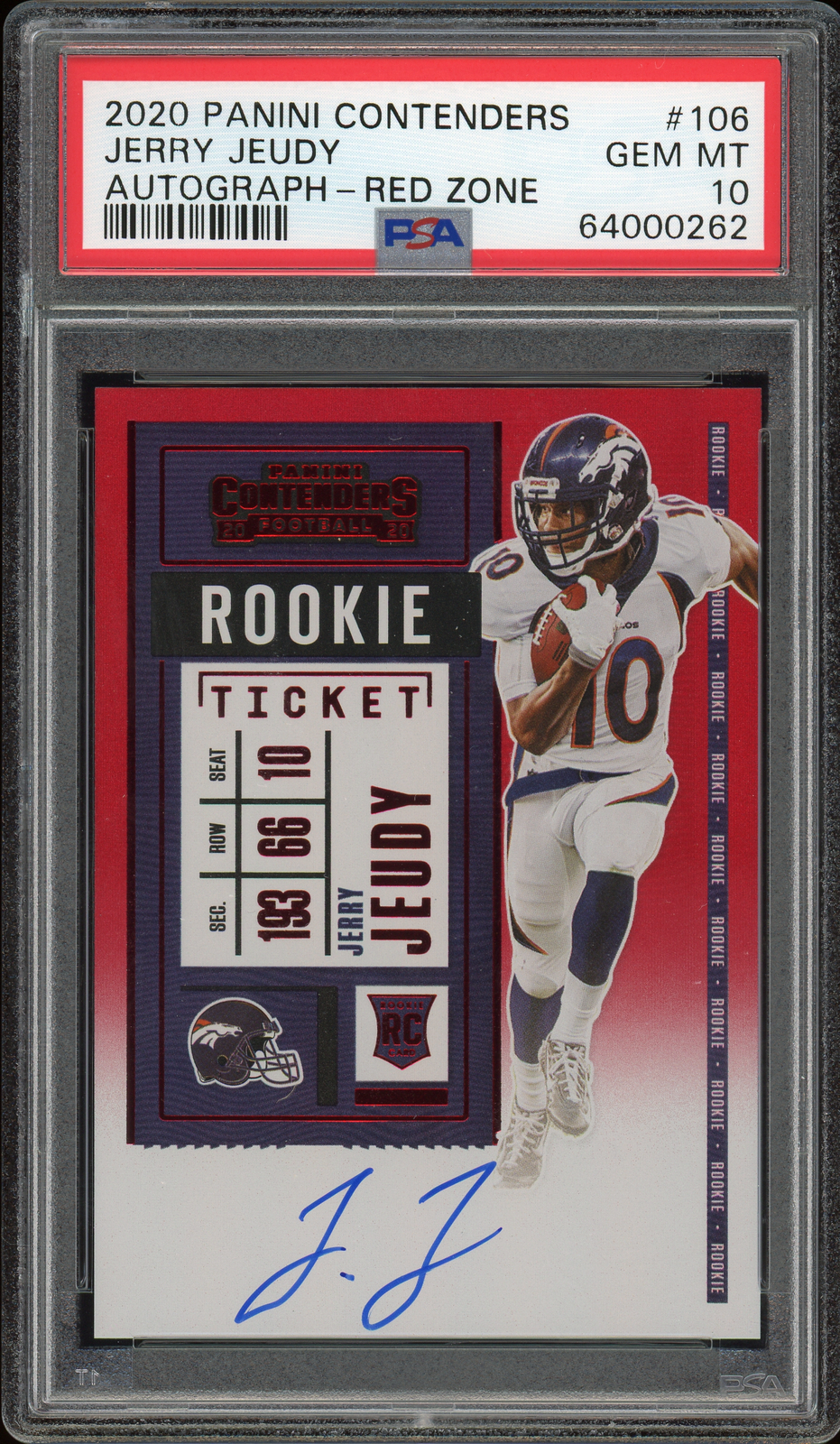 JERRY JEUDY 2020 Contenders RED ZONE Rookie FOTL Autograph #106 * PSA 10 * Auto