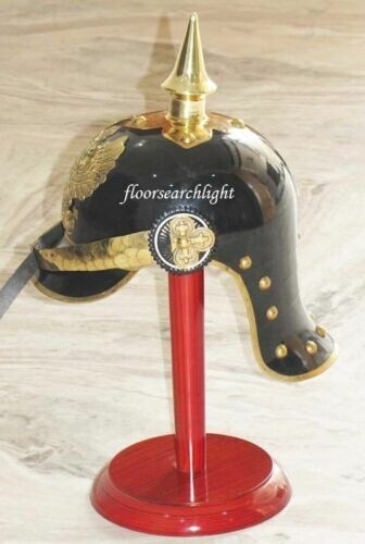 WWI GERMAN PRUSSIAN PICKELHAUBE HELMET BRASS ACCENTS IMPERIAL OFFICER SPIKE HELM - Picture 3 of 5