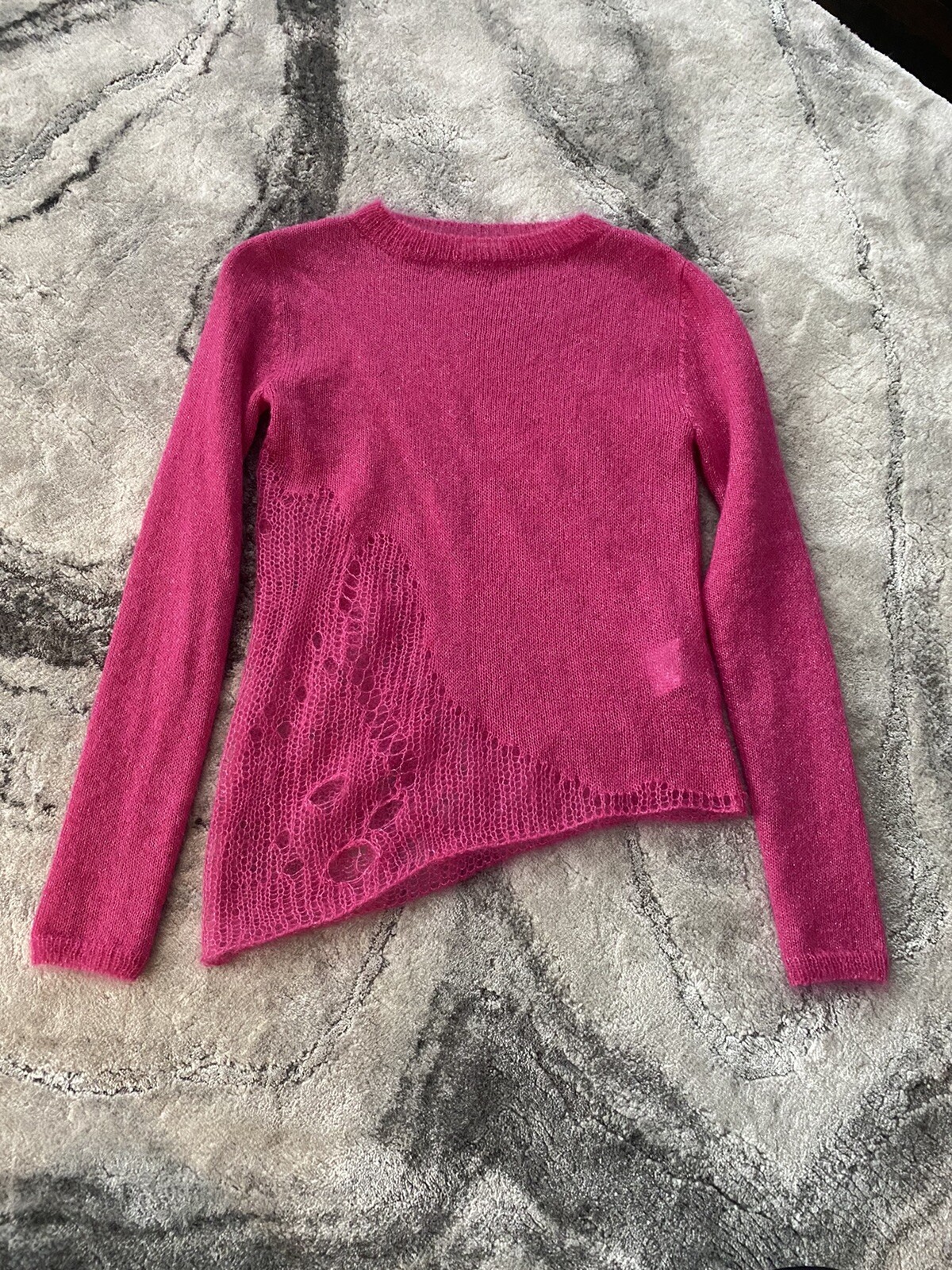 Maglione YSL Saint Laurent nuovo senza etichette rosa caldo invecchiato mohair XS