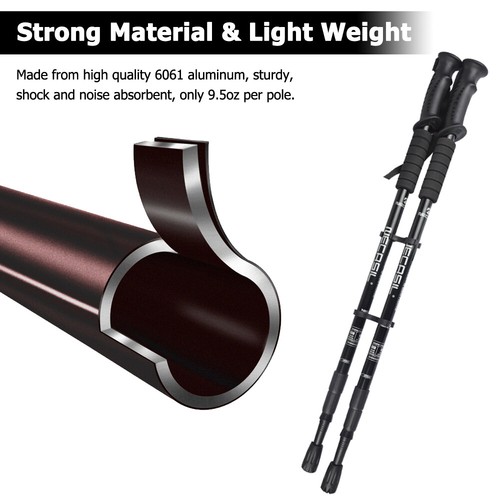 1Pair Lightweight Aluminum Trekking Hiking Poles Walking Sticks Adjustable + Tip - Picture 3 of 9