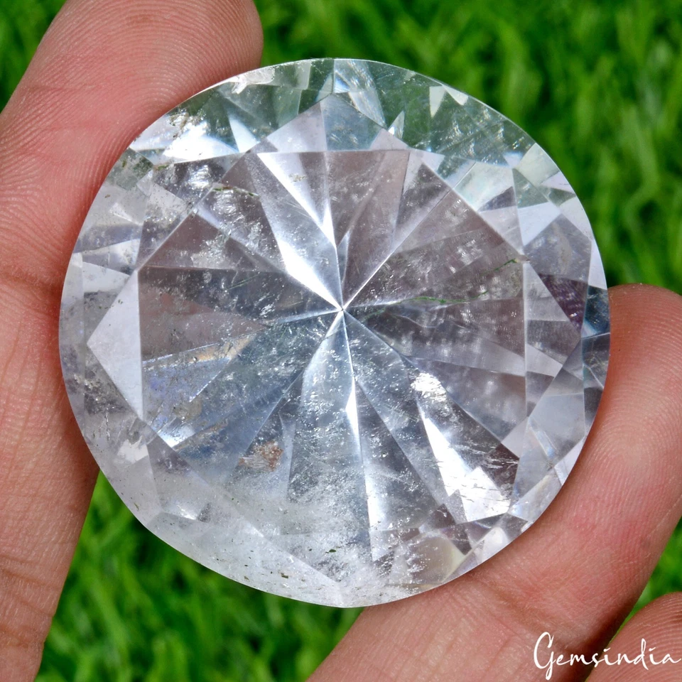 219.80 Ct. Natural White Quartz Brazil Round Diamond Cut 40mm Full Fire Gemstone - Image 2 of 4