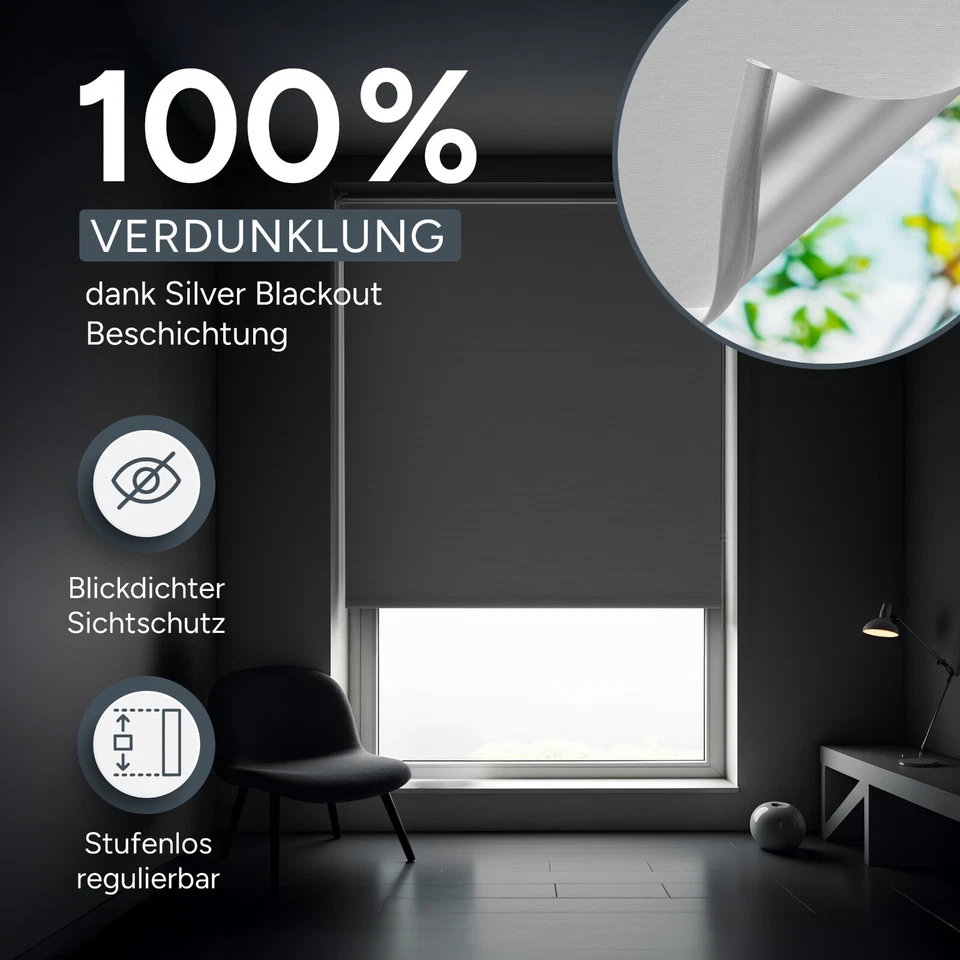 Klemm Rollo Verdunklungsrollo ohne Bohren Fenster Jalousie Thermo Klemmrollo fix - Bild 4 von 4