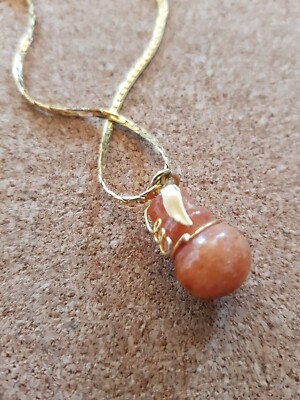 Gold Plated Lucky Orange Aventurine Chinese Calabash Gourd Necklace  Chain 16''