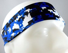 NEW Super Soft Royal Blue Black Digital Camo Headband Sports Running Workout