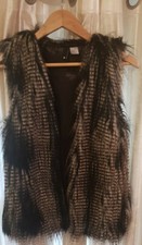 H&m Divided Black & White Faux Fur Gilet Body Warmer Size 8 (34)