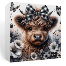 Highland Cow Desk Decor Rustic Wooden Box Western Home Decor Plaid Highland C...