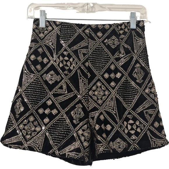 ZARA бархата блестками Hot брюки шорты в черный размер XS - Изображение 4 из 4