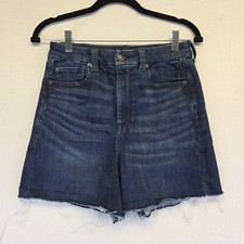 American Eagle Shorts Womens 8 Curvy Super Hi Rise Shortie Dark Wash Raw Hem