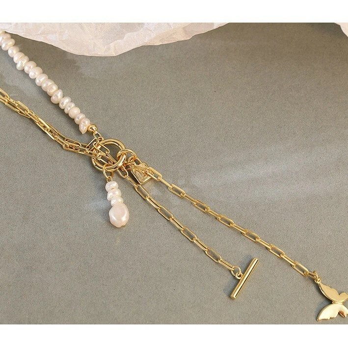 Gargantilla retro de perlas en capas mariposa chapado en oro de 18 quilates collar pulsera envolvente Foto 3 de 4