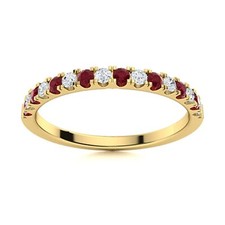 Half Eternity Band Ring 2MM Round Ruby 925 Sterling Silver Yellow Plated Ring