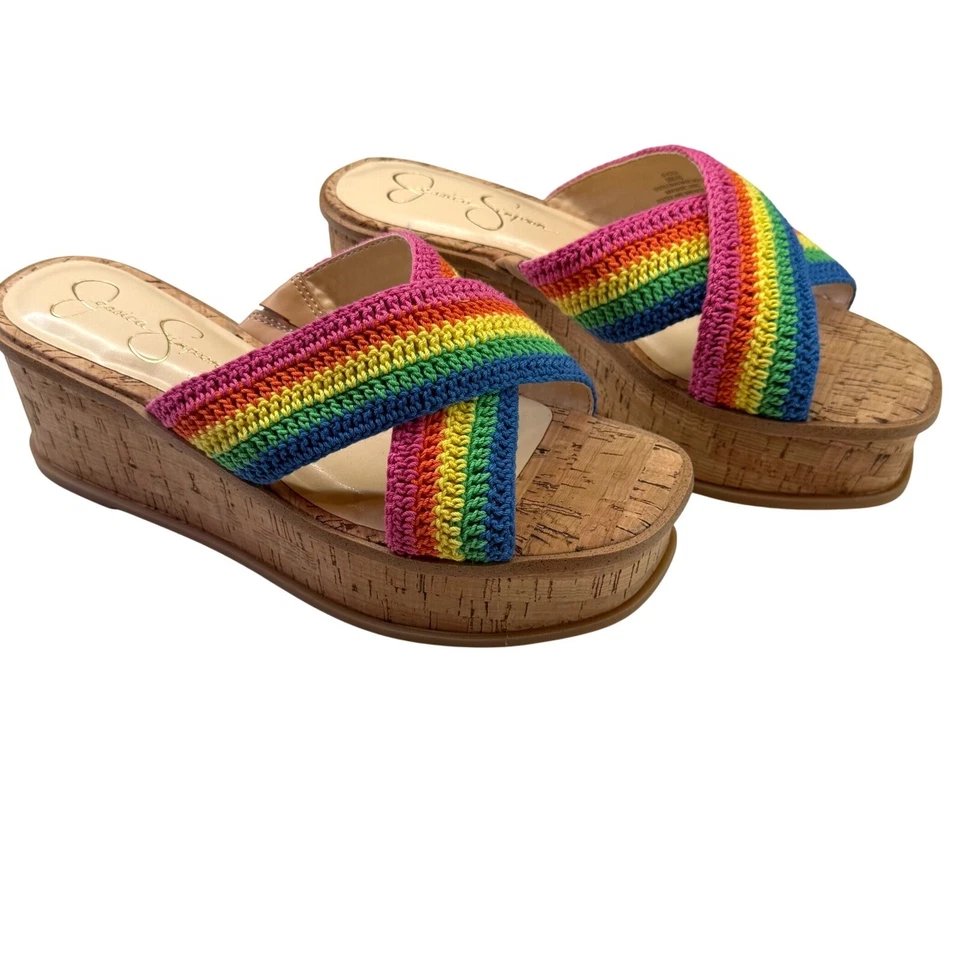 Sandalias Jessica Simpson Arco Iris Crochet Plataforma Cuña Slides Talla 9 Foto 2 de 4