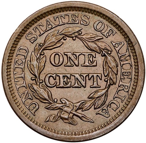 Moneda de 1 centavo grande 1847 N-4 R-3 repuntada 18 pelo trenzado - Imagen 2 de 2