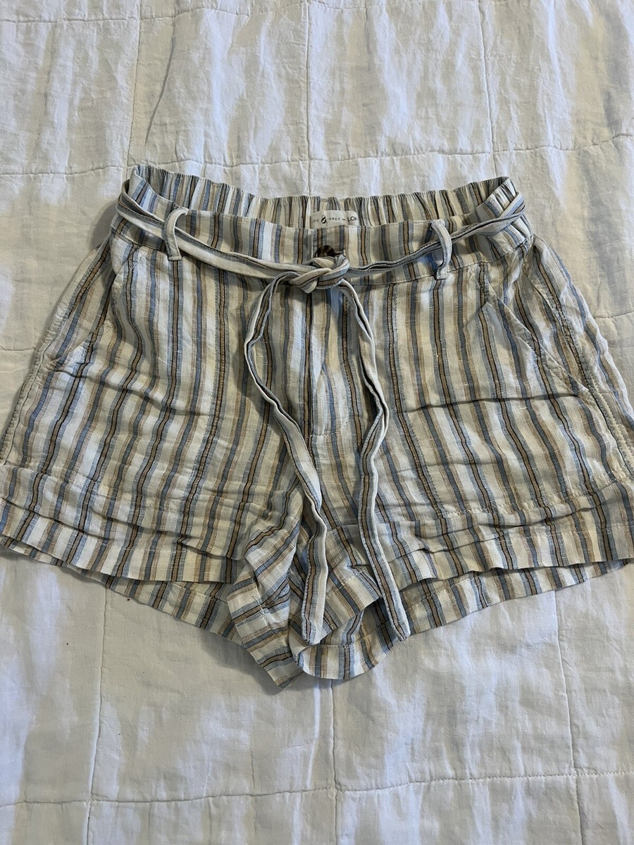 Lou Grey for Loft Shorts Womens Small M Linen Belted Striped