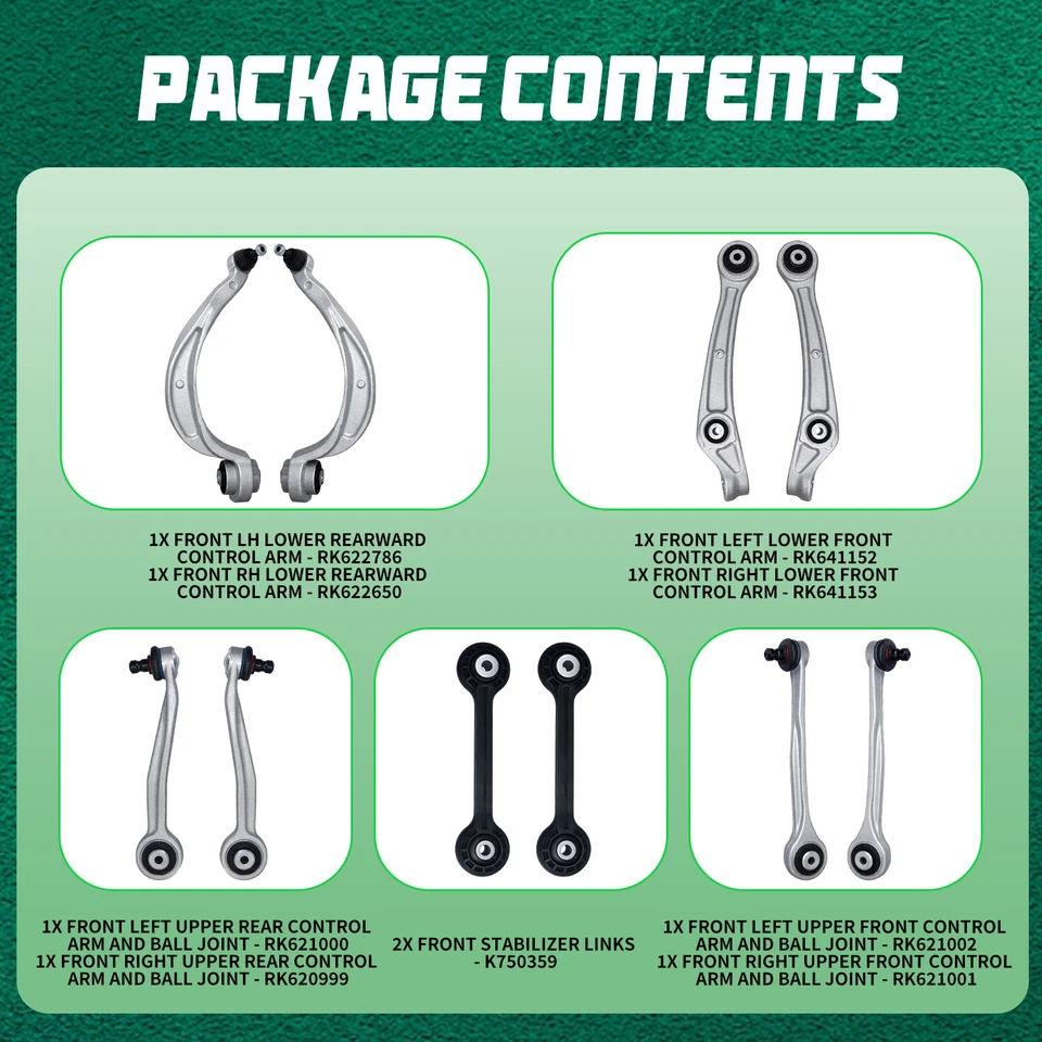 10Pc Suspension Kit Control Arm for 2011 2012 Audi A4 A5 S4 Q5 Audi A4A5 Quattro - Image 4 of 4