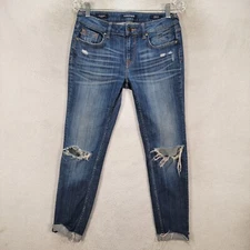 Vigoss The Chelsea Womens Jeans Blue Denim Low Rise Distressed Skinny Size 28