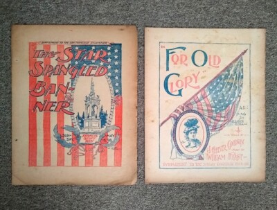 Set of 2 Rare Antique 1898 SF Examiner Newspaper US Patriotic Song Supplements
