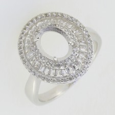 Sterling Silver Semi Mount Ring Setting Oval OV 9x7mm Baguette Triple