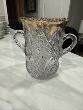 Vintage Double Handled, Cut Glass Bowl ~ American Brilliant 6”