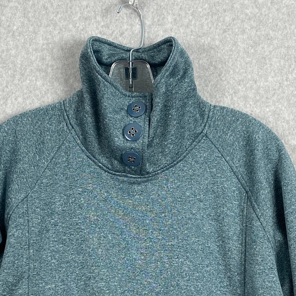 Top pulóver Kavu para mujer cuello embudo medio verde jaspeado bolsillo agujero para el pulgar Foto 3 de 4