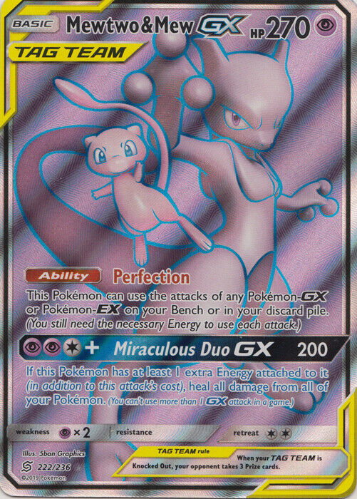 MP Pokemon Mewtwo & Mew Tag Team GX - 222/236 - Full Art Ultra Rare  Moderately P