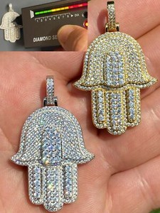 Authentic Hip Hop Hamsa Hand Pendant Real 925 Iced Moissanite Passes Tester Gold Plated