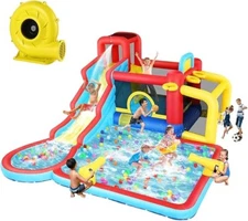 Water Slide Park Bounce House w/2 Water Gun & Air Blower Endless Fun for Summer