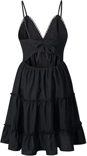Women Boho Sundress V-Neck Lace Mini Dress Ladies Casual Summer Beach, Very Cute - Picture 13 of 43