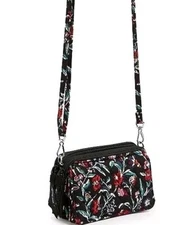 Vera Bradley RFID All in One Crossbody Bag Purse Wallet PERENNIALS NOIR New V335
