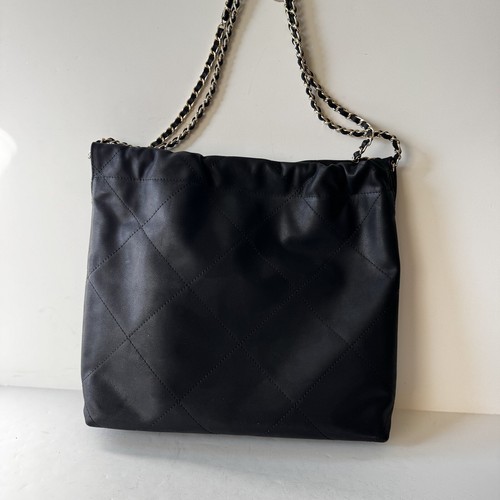 Matte Black Quilted Leather 22 Gathered Hobo Chain Tote w/ Gold Hardware - Picture 9 of 14