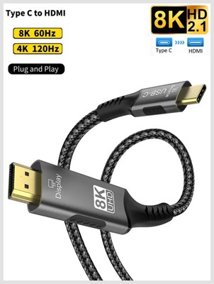 8K USB C auf HDMI 2.1 Kabeladapter 8K60Hz Typ C auf HDMI Kabel für Thunderbolt 3