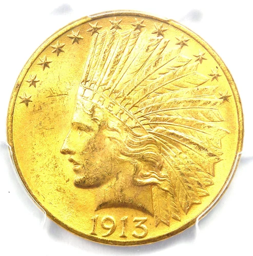 1913 Indian Gold Eagle $10 Coin - Certified PCGS MS64+ Plus Grade - $4,750 Value