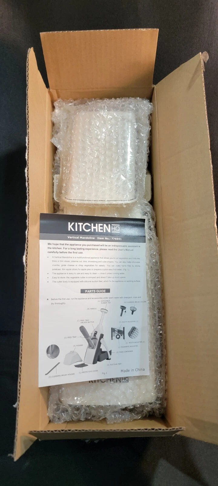 Kitchen HQ XL Vertical Mandoline Chopper - White Safety Cover, Adjustable Slice