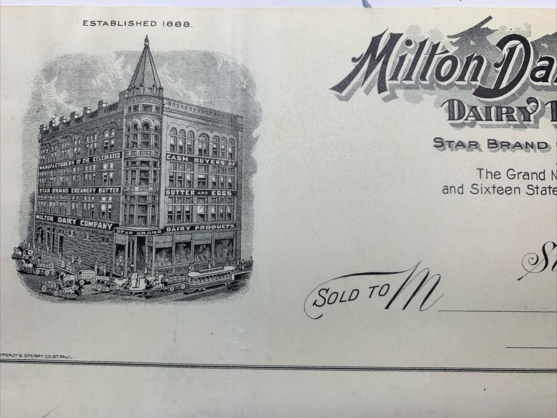 Milton Dairy Saint Paul, Minnesota Bill Had 1902 Street Scene Vignette Horse Wag