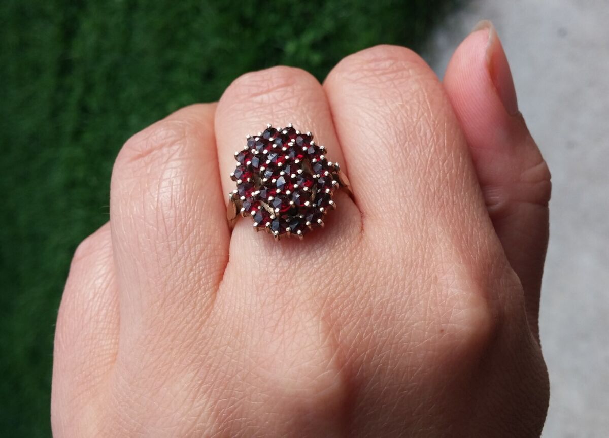 Antique silver ring G 900 Bohemian Pyrope Garnet Czech Antique silver ring G 900 Bohemian Pyrope Garnet Czech