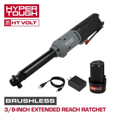 Hyper Tough 12V Max Brushless 3/8-inch Extended Reach Cordless Ratchet Wrench wi