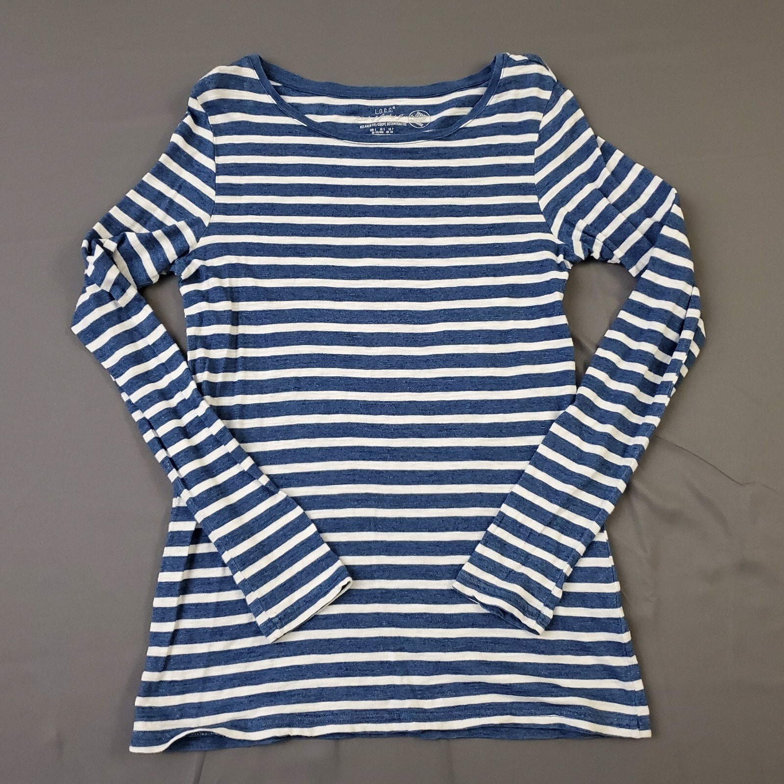 H&M LOGG Shirt Womens Small S Long Sleeve Relaxed Fit Striped Blue White