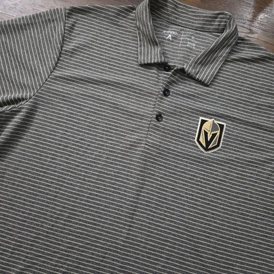 Vegas Golden Knights Polo Shirt Mens XL Gray Striped NHL Hockey Antigua VGK