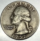 1957 D Washington 90% Silver Quarter Circulated Condition 25c US Coin - 2790