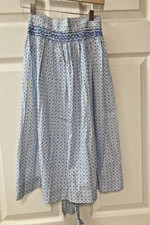 WHITE  BLUE GEOMETRIC EMBROIDERED AT WAIST HALF APRON 23"L
