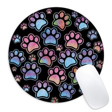 Black Dog Paw Print Round Mouse Pad,Funny Small Mouse Pad with Non-Slip Rubbe...