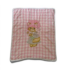 Vintage Handmade Pink Gingham Kitten Baby Quilt Blanket