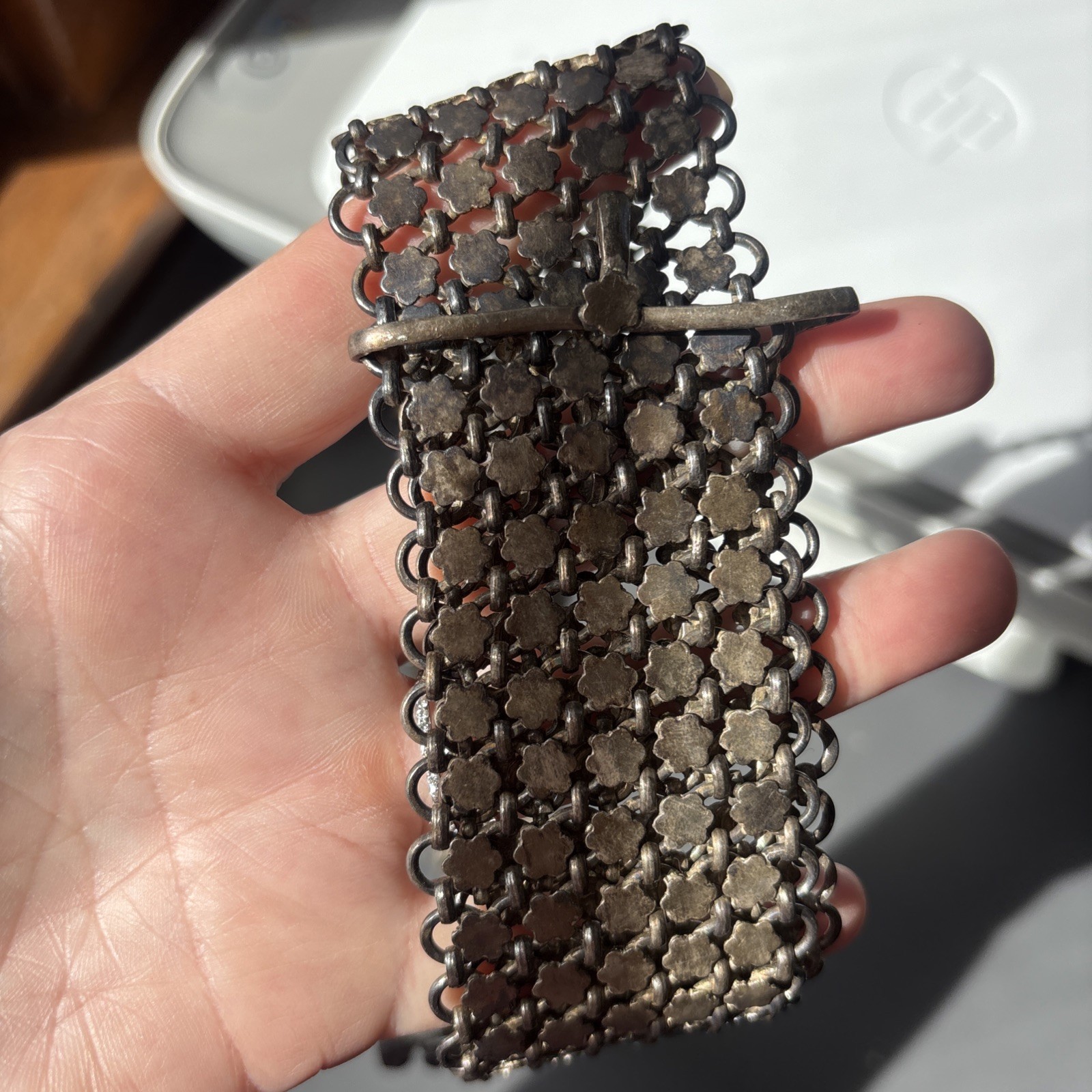 Antique Metal Tooled Belt Chain link - image 5